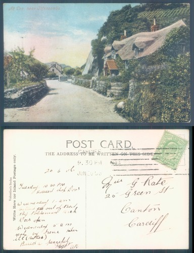 Postcard lee thatched cottages - lee,