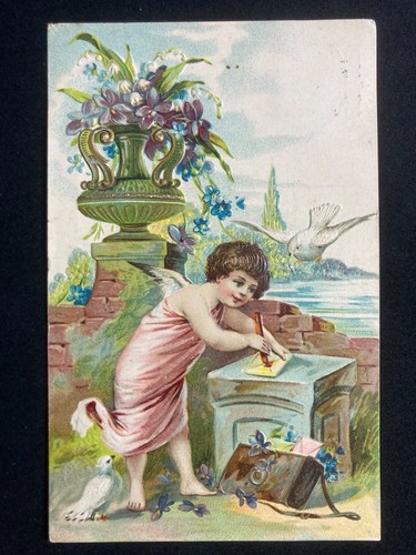 Cupid writing letter vintage - cupid,